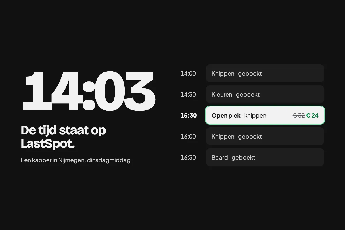 15:30 staat als open plek op LastSpot, 32 euro voor 24 euro